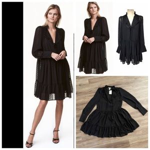 H&M Plumeti Chiffon Dotted Dress Black.